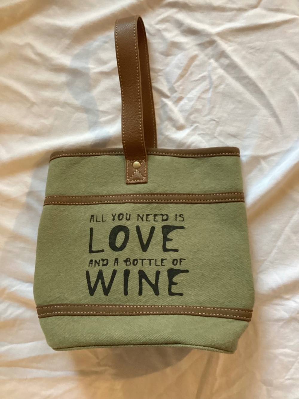 Myra Bag Bottled Up Green Canvas Leather Double Wine Carrier
